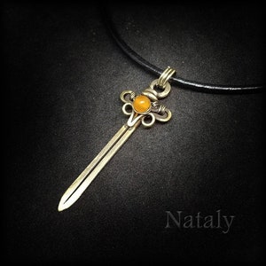 Sword Pendant, Sword Necklace, Wire Wrapped Pendant, Leather Necklace for Men, Medieval Necklace, Mens Necklace, Jade Pendant Necklace