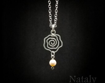 Einzelne Perlenkette, Sterling Silber Blumenhalskette, Wire Wrapped Anhänger Halskette für Frauen, zierliche Halskette, zarte Halskette