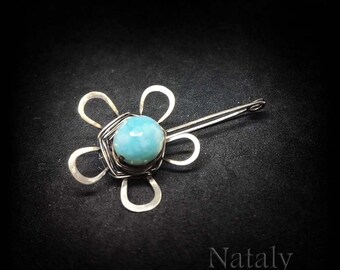 Épingle de broche fleur, épingle de châle, broche enroulée de fil, épingle de col, épingle de foulard, argent sterling, péroné, cadeau de Saint-Valentin, épingle de pull