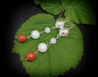 Red Coral Earrings, Sterling Silver Statement Earrings, Long Earrings, Gemstone Earrings, Geometric Earrings, 30th Birthday Gift for Her