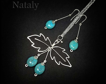 Ensemble de bijoux turquoise, ensemble de bijoux minimaliste, collier turquoise et boucles d'oreilles turquoise, ensemble de bijoux en pierres précieuses pendentif turquoise