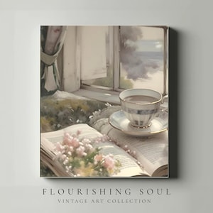 Decoração de parede vintage em tons pastel para café na mesa | Design suave de chalé vintage | Impressão vintage | Download digital de arte de parede | Impressão rústica