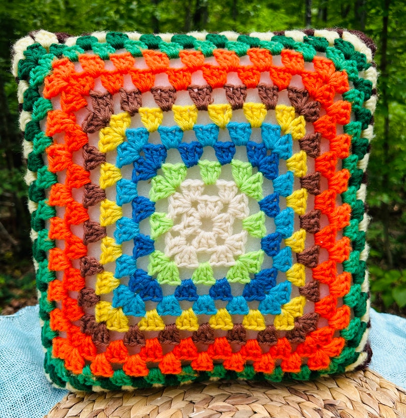 Vintage Granny Square Crochet Pillow Ready to Ship Littlepinktrailer image 6