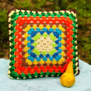 Vintage Granny Square Crochet Pillow Ready to Ship Littlepinktrailer image 1