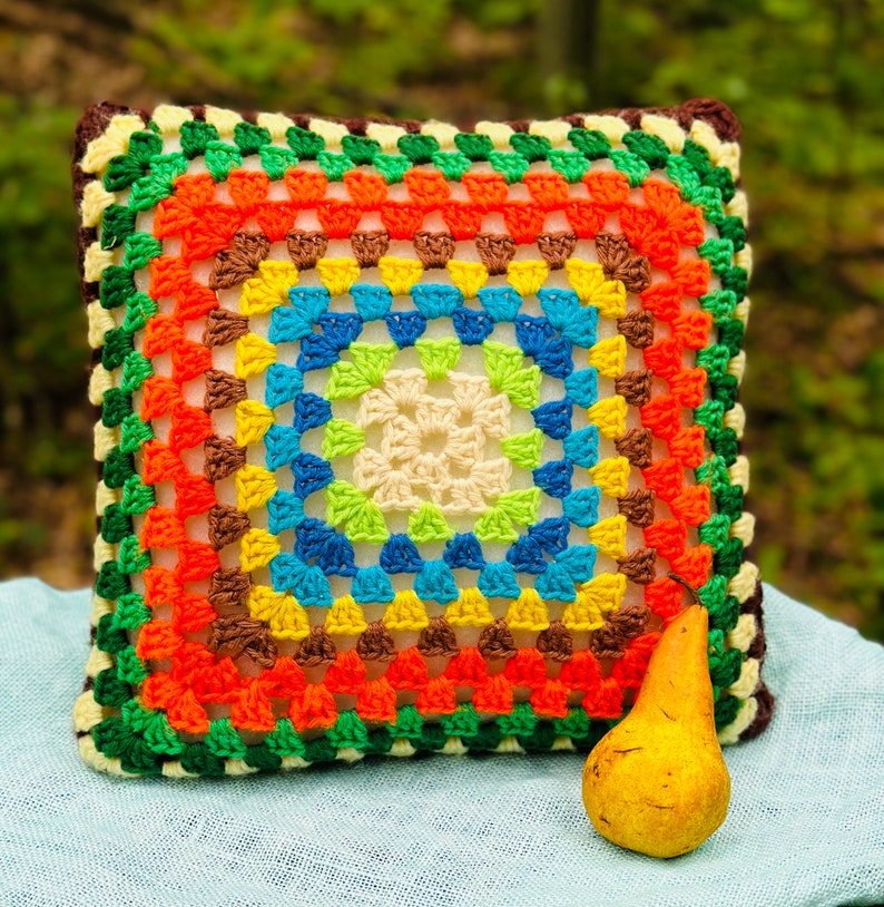 Vintage Granny Square Crochet Pillow Ready to Ship Littlepinktrailer image 1