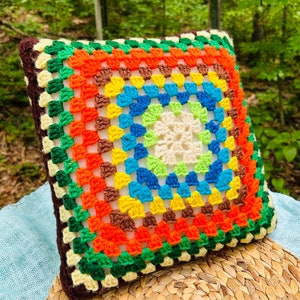 Vintage Granny Square Crochet Pillow Ready to Ship Littlepinktrailer image 5