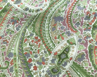 Paisley Print Fabric Yardage Greens Lavender Coral Cream LittlePinkTrailer