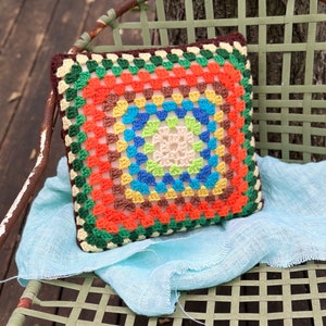 Vintage Granny Square Crochet Pillow Ready to Ship Littlepinktrailer image 2