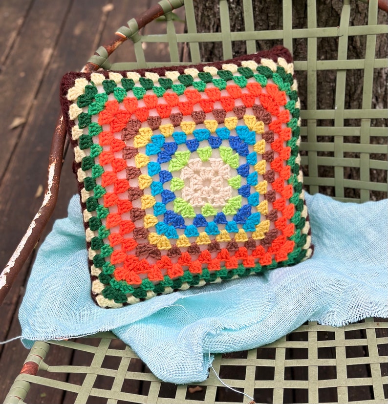 Vintage Granny Square Crochet Pillow Ready to Ship Littlepinktrailer image 2