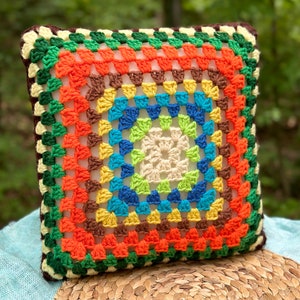 Vintage Granny Square Crochet Pillow Ready to Ship Littlepinktrailer image 7