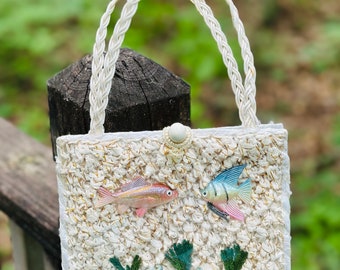 Vintage MINI Retro Straw Bag Florida With Fish LittlePinkTrailer