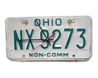 Vintage Ohio License Plate Clock - OH License Tag - State Wall Decor - Green and White Home State Decor - 1985 1986 1987 1988 1989 1990