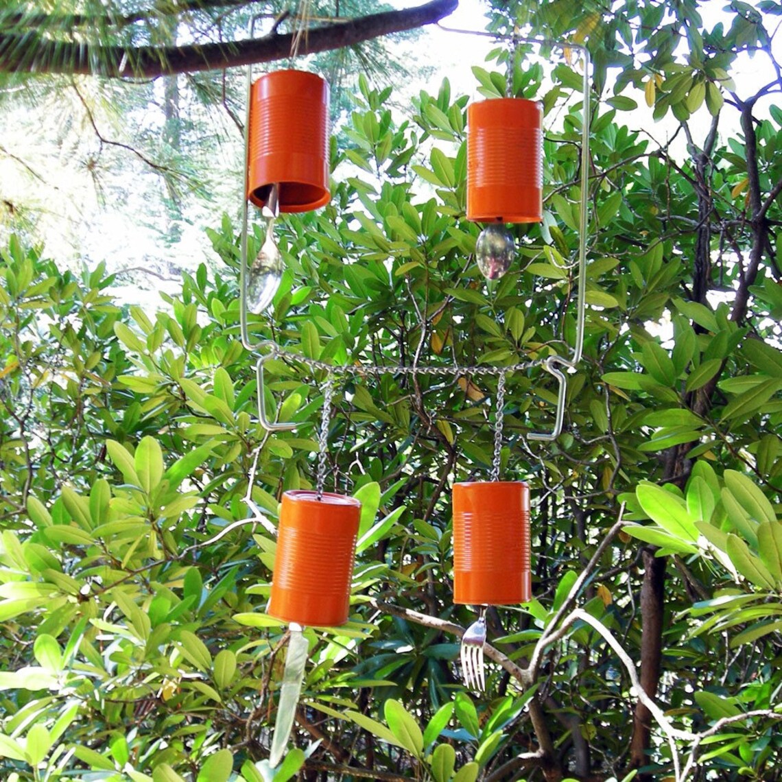 Recycled Wind Chimes with Orange Cans and Silverware Orange Etsy