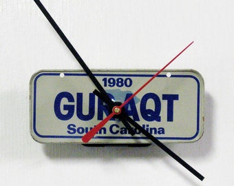 1980 South Carolina "GURAQT" Bicycle License Plate Wall Clock - Mini SC Bike License Tag Clock - Gee you are a cutie