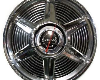 1964 - 1965 Ford Mustang Hubcap Clock - Hub Cap Automotive Wall Decor - Industrial Wall Art - Unique Wall Clock - Men's Gift for Husband