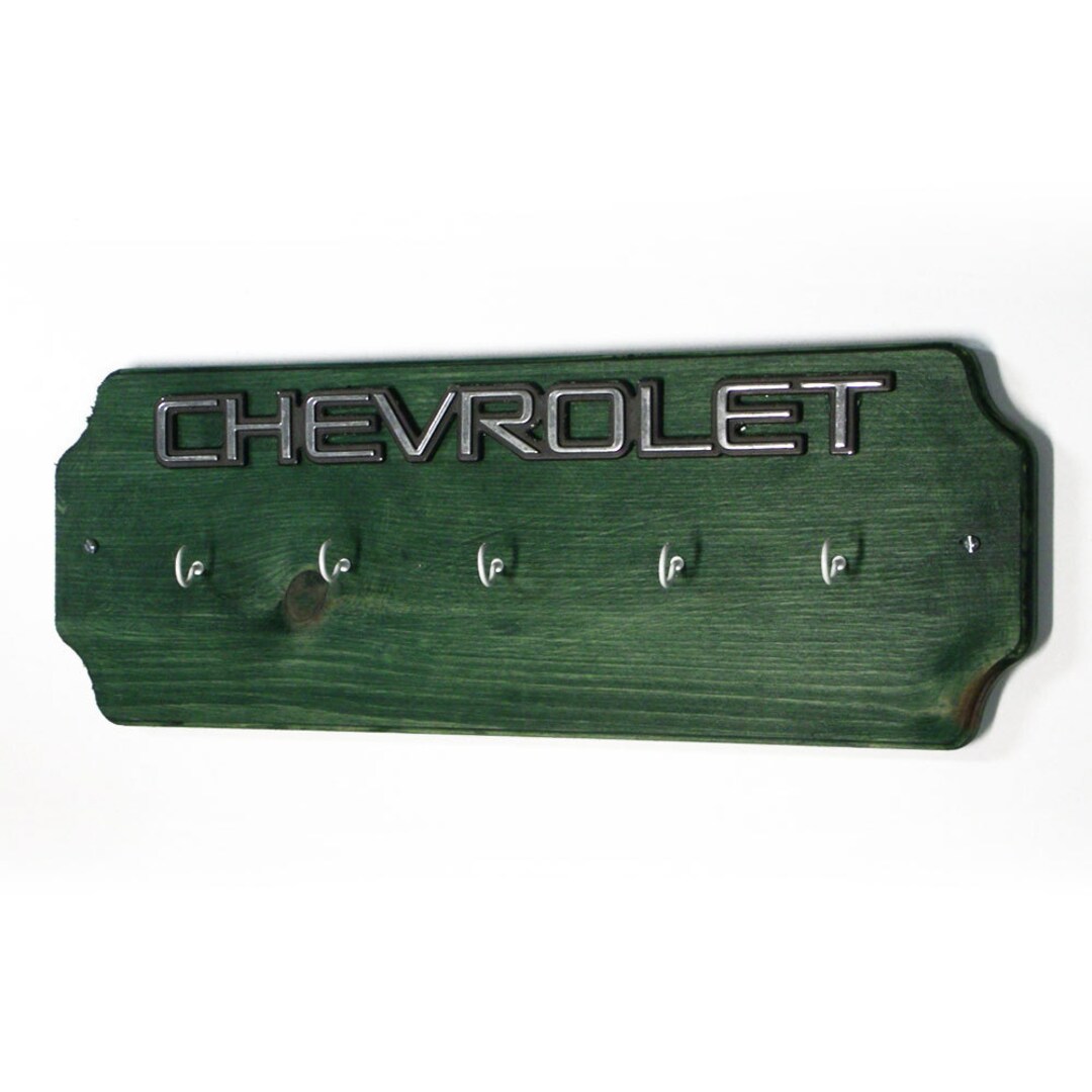 Chevrolet Car Key Rack Chevy Emblem Green Wood Key Hook Wall Car Key