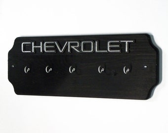 Chevrolet Key Rack - Chevy Emblem Black Wood Key Hook - Wall Key Holder - Automotive Decor