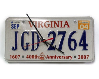 Virginia License Plate Wall Clock - VA License Tag Clock - Recycled State Clock - Back to School