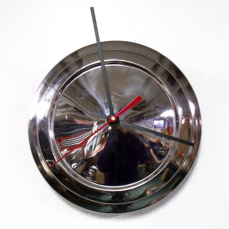 Chevy Vega Hubcap Clock 1971 1977 Chevrolet Vega Chrome Wall Clock 1972 1973 1974 1975 1976 Mens Gift Garage Decor Automotive Gift image 1