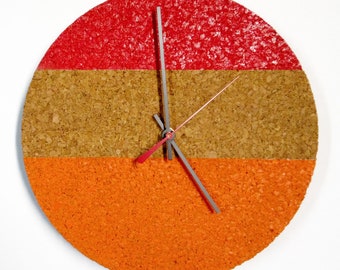 Red and Orange Cork Wall Clock - Modern Minimalist Color Block Wall Decor