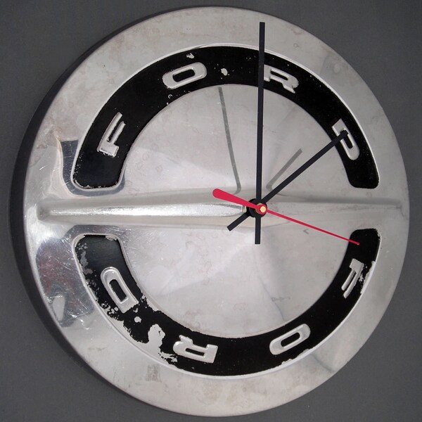 Ford Hubcap Clock - 1964 1965 1966 Falcon, Fairlane, Pickup Truck Hub Cap - Garage Wall Clock - Car Part Decor - Industrial Automotive Gift