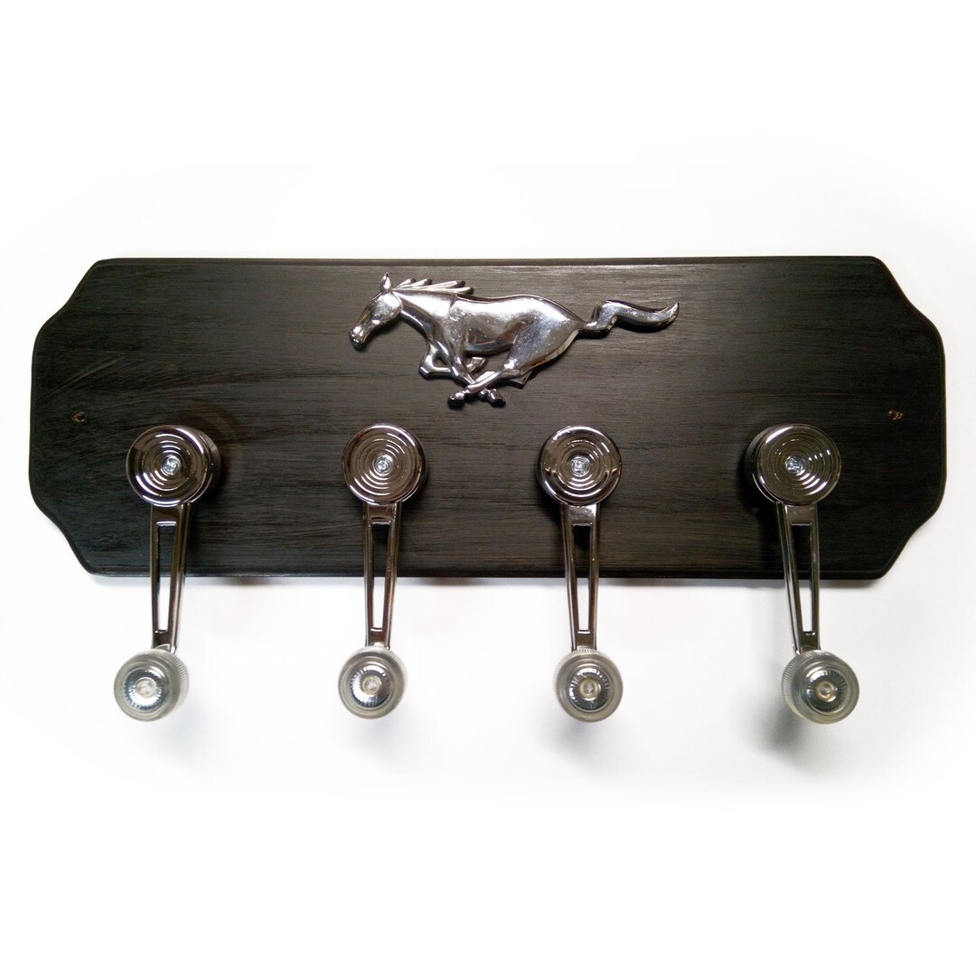 Ford Mustang Wood Coat Rack Ford Wall Hat Rack With 4 Chrome Car Handle ...