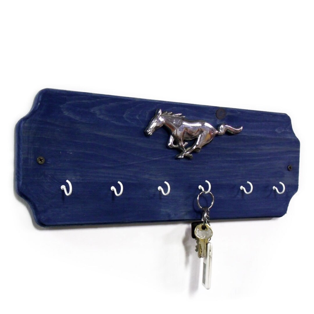 Ford Mustang Key Rack Blue or Black Wood Key Hook Wall Key Holder