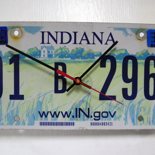 Indiana License Plate Wall Clock - IN License Tag - Farm Scene