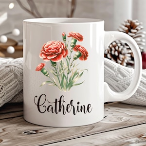 Personalized Birth Flower Mug, Gifts for Her, Mother Gift, Teacher Gift, Graduation Gift, Custom Coffee Cup, Custom Mug, Teacher Mug
