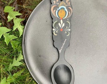 Rosemalt Handpainted Wooden Spoon Norwegian Folk Art Wall Decor Rosepainting