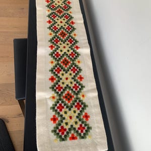 Vintage Handwoven Wool Table Runner: Scandinavian Tapestry Decor