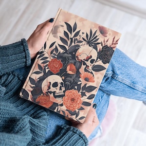 Gothic Skull Hardcover Notebook with Botanical Design, Dark Romance Diary, Vintage Illustrative Style,  Dark Academia, Dark Cottagecore