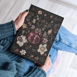 Pomegranate and Florals Hardcover Matte Journal | Celestial Pomegranate Botanical Journal | Persephone Mythology | Cottagecore | Boho