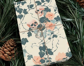 Skull and Rose Wrapping Paper | Vintage Gothic Floral Gift Wrap | Romantic Macabre Wrapping Paper | Alternative Occult Packaging