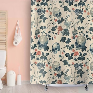 Gothic Floral Skull Shower Curtain, Stylish Bathroom Decor, Vintage Inspired, Unique Gift for Halloween Lovers, Spooky Decor