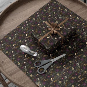 Celestial Floral Wrapping Paper | Moon and Stars Gift Wrap | Witchy Botanical Packaging | Occult Wrapping Paper image 8