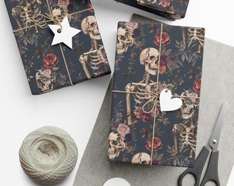 Skeleton Floral Wrapping Paper | Gothic Rose Gift Wrap | Alternative Wrapping Paper | Dark Romantic Occult Packaging