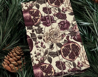 Pomegranate Wrapping Paper | Gothic Chic Floral Gift Wrap | Dark Romantic Persephone Packaging | Vintage Fruit Botanical Paper