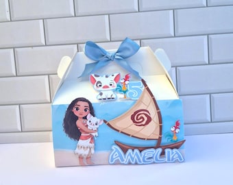 Moaana Party Favor Box Personalized – Vaiana Birthday Treat Box with Name & Age – Kids Party Favors Girl – Custom Candy Box