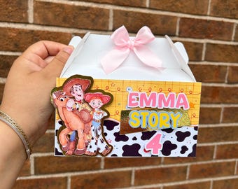 Toy Story Favor Boxes Personalized | Toy Story Birthday Party Favors | Custom Gable Treat Boxes | Woody & Jessie Party Decorations