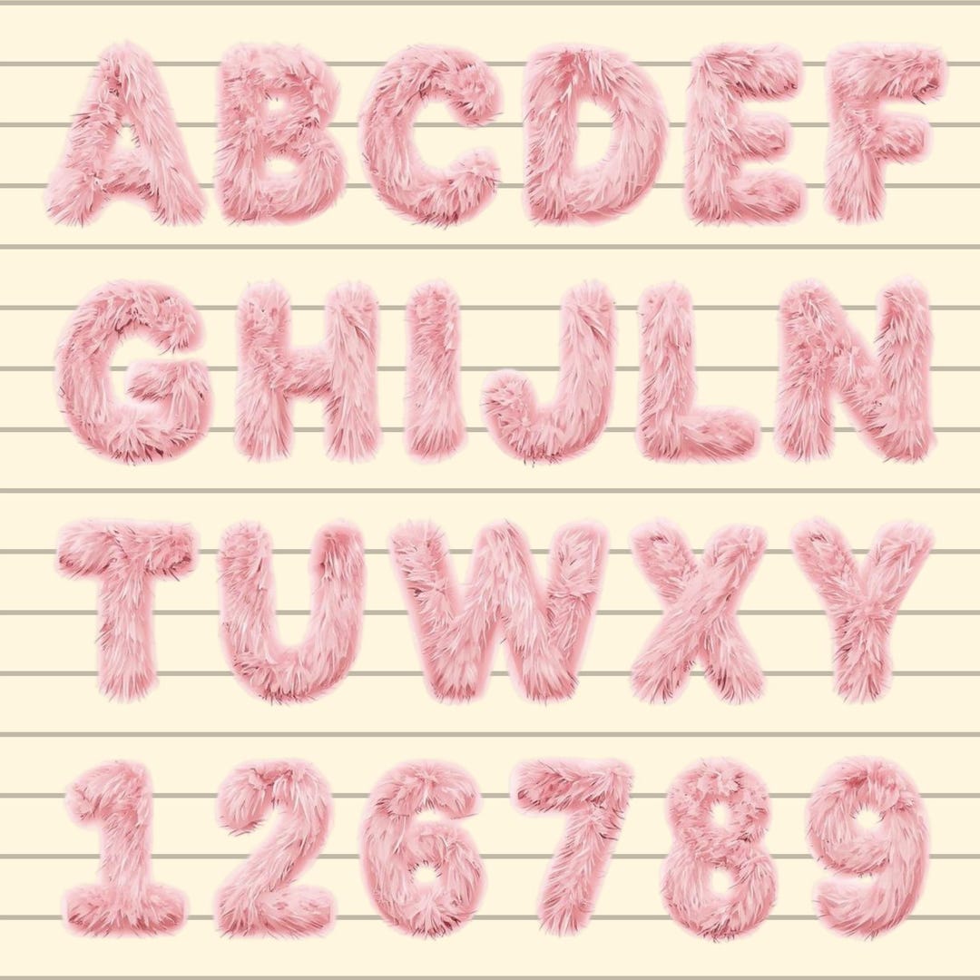 Pink Fluffy Letters & Numbers PNG Clipart: Transparent A-Z 0-9 (digital ...
