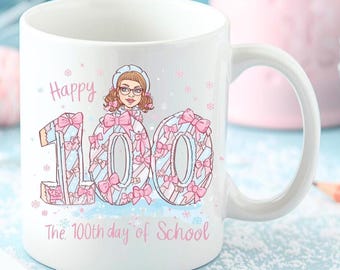 Coquette Teacher 100e dag png, roze strik wintersublimatieontwerp