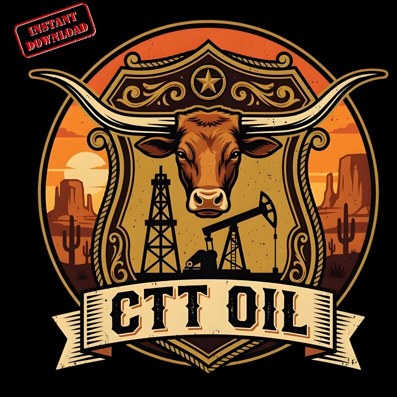 Derricks Text Texas Oil Cattle Logo PNG – Western Cowboy Ranch Design (instant ...