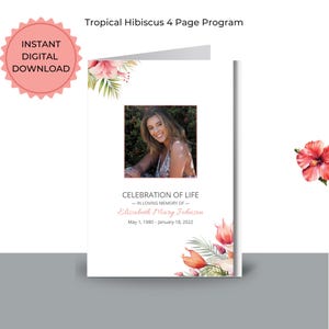 Tropical Flower Hibiscus Memorial Program - Editable Funeral Program Template