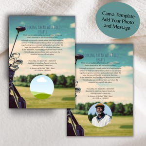 d'annonce de sport | Carte commémorative de golf | Carte de remerciement imprimable Célébration de la vie