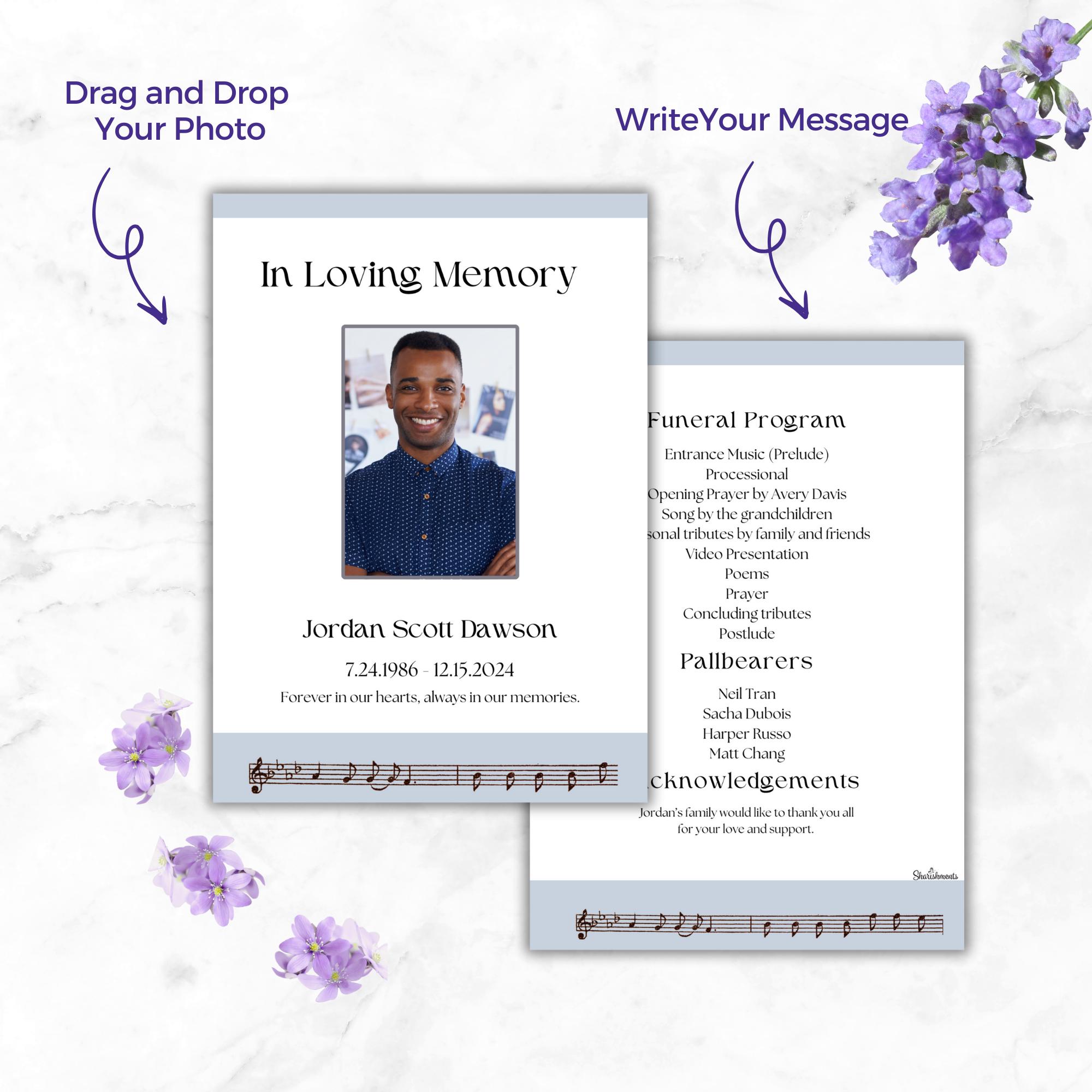 Funeral Program Canva: Musical Notes Celebration of Life Template ...