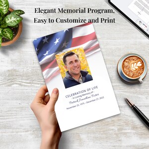 Flag - Themed Veterans Memorial Program Template  | Editable Funeral Keepsake | Patriotic Celebration of Life Template | Coordinating Items