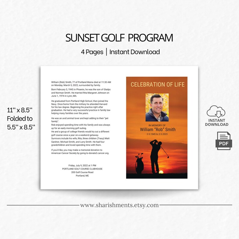 Golf Program Samples Sunset Golf Program, Editable Printable Template, Coordinating Items ...