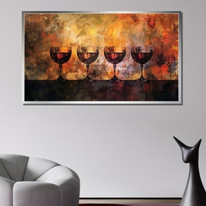 Abstract Wine Glasses Art - Bold Dining Room Decor, Unique Wall Art for Wine Lovers and Entertainers, Warm Wine Decor