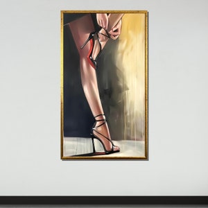 Elegant High Heels Art Print-Fashionable Modern Wall Art,Minimalist Female Legs Painting,Chic Decor for Dressing Room or Bedroom,Sexy Canvas